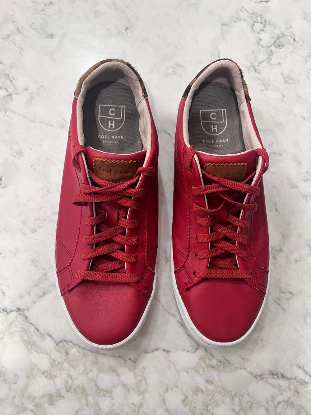 Cole Haan GrandPro Leather Sneakers with Animal Print Heel Detail